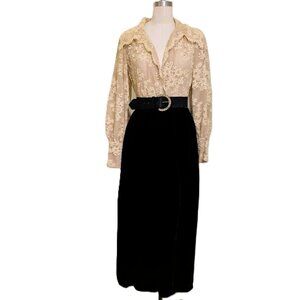 Vintage Handmade Victorian Cottagecore Lace & Velvet Dress SZ M